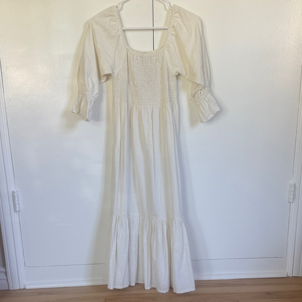 Bali Cream Smocked Maxi Dress with Puff Sleeves